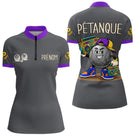 Polo Pétanque Gris & Violet Personnalisé - Style Hip Hop - Polo Zippé Femme
