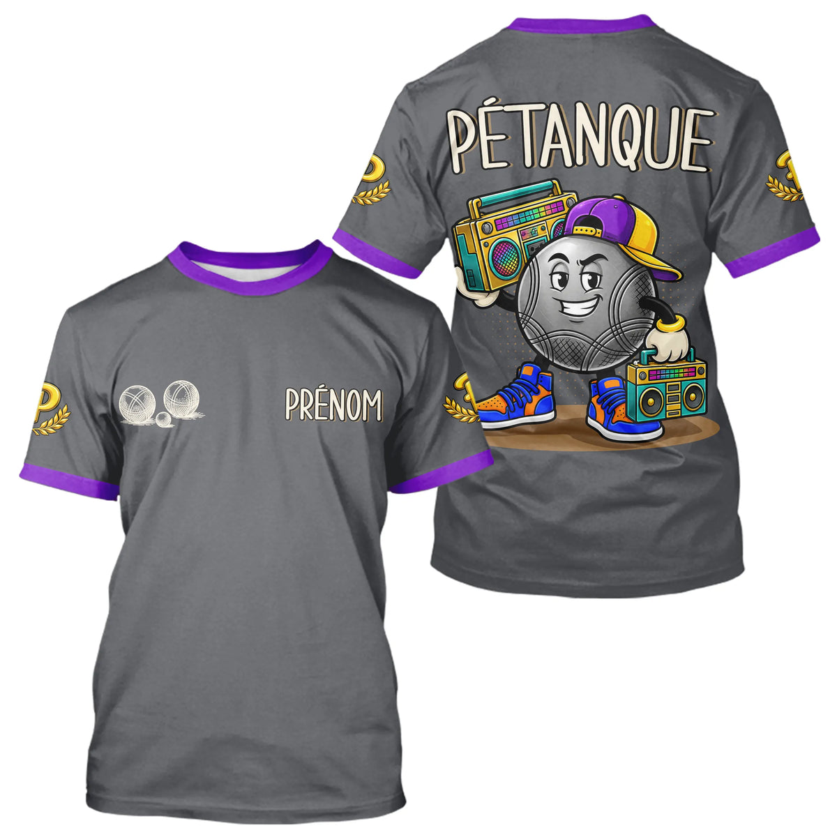 Polo Pétanque Gris & Violet Personnalisé - Style Hip Hop - T-Shirt Homme