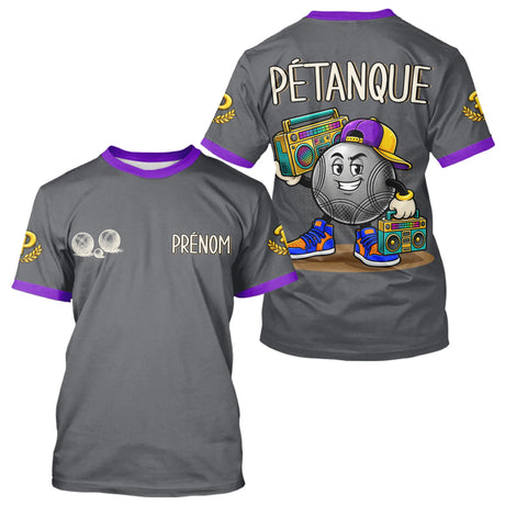Polo Pétanque Gris & Violet Personnalisé - Style Hip Hop - T-Shirt Homme