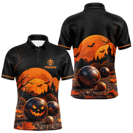 Polo Pétanque Halloween - Boules Orange Noir Personnalisé - Polo Homme