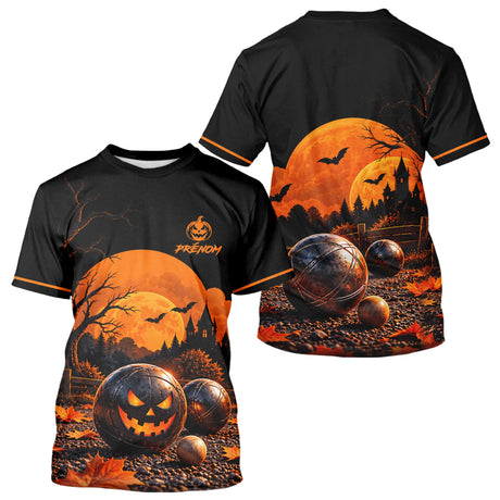 Polo Pétanque Halloween - Boules Orange Noir Personnalisé - T-Shirt Homme