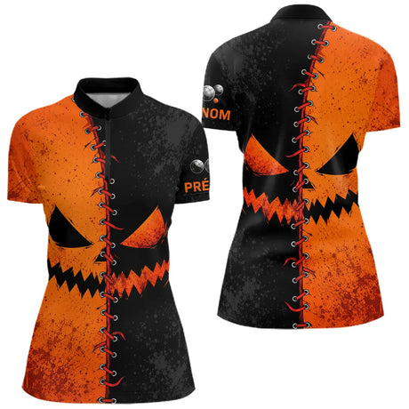 Polo Pétanque Halloween Citrouille - Homme Femme Personnalisé - Polo Zippé Femme