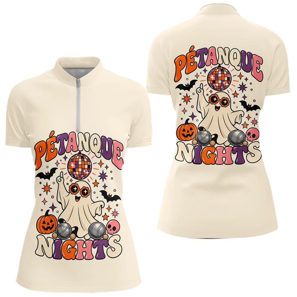 Polo Pétanque Halloween Disco Crème - Homme Femme - Polo Zippé Femme