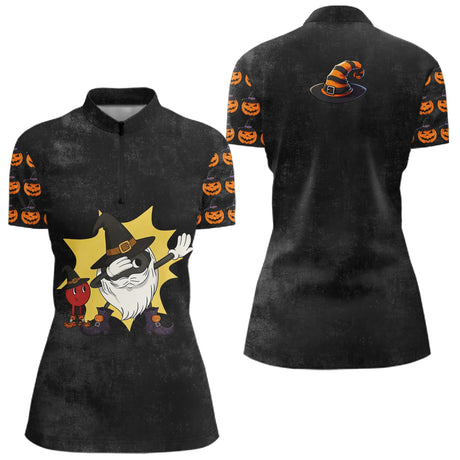Polo Pétanque Halloween Sorcière Dabbing Noir - Homme Femme - Polo Zippé Femme