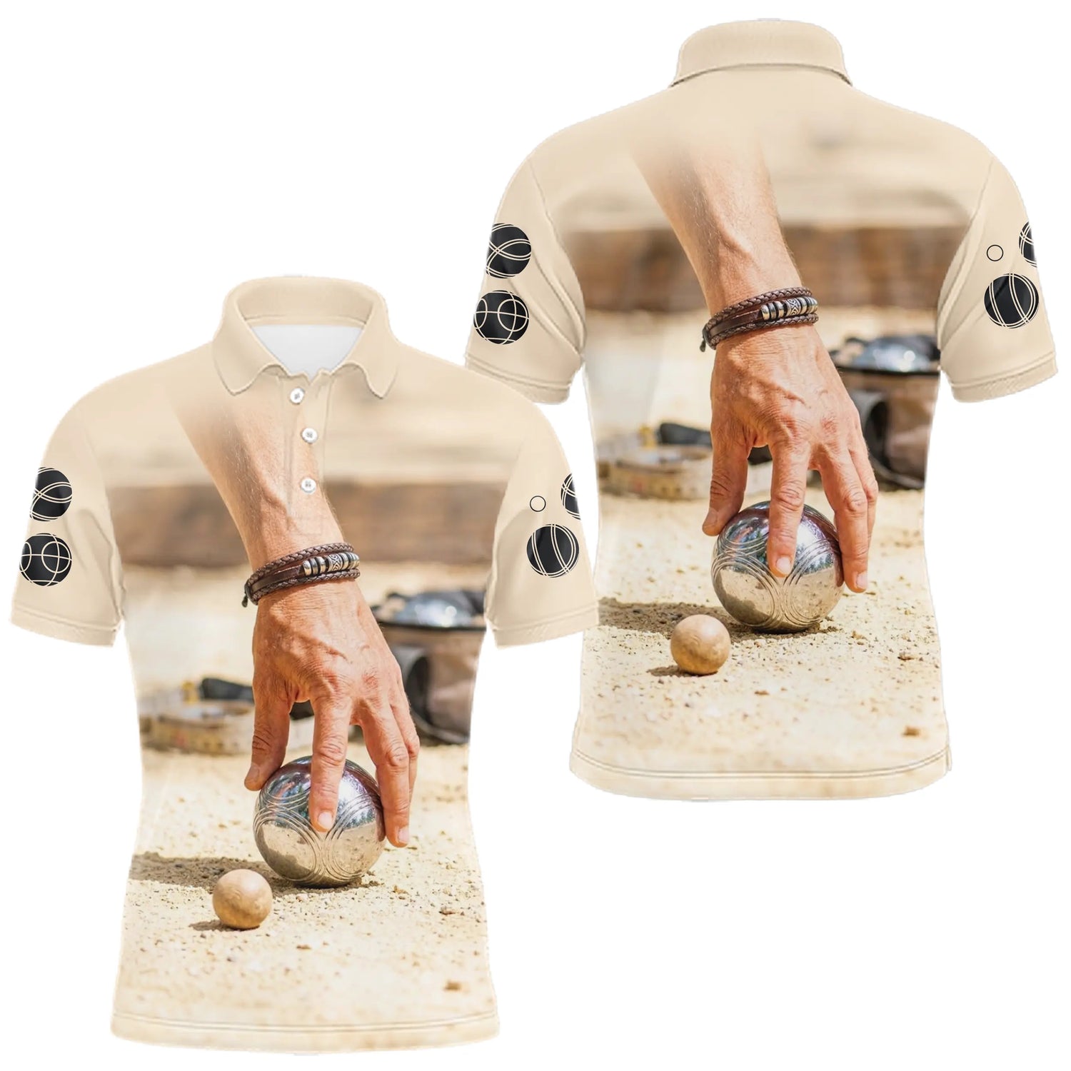 Polo Pétanque Homme Beige - Idée Cadeau Boules - Polo Homme