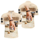 Polo Pétanque Homme Beige - Idée Cadeau Boules - Polo Zippé Homme