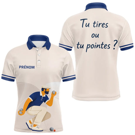 Polo Pétanque Homme Femme - Beige & Bleu Personnalisé - Polo Homme