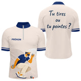 Polo Pétanque Homme Femme - Beige & Bleu Personnalisé - Polo Zippé Homme
