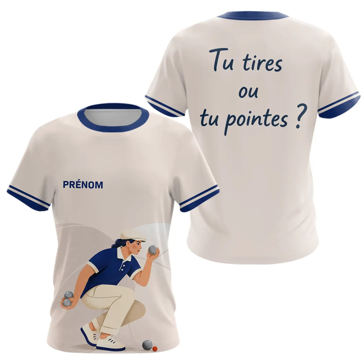 Polo Pétanque Homme Femme - Beige & Bleu Personnalisé - T-Shirt Femme