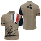 Polo Pétanque Homme Femme - Beige & Bleu Tricolore Personnalisé - Polo Zippé Homme