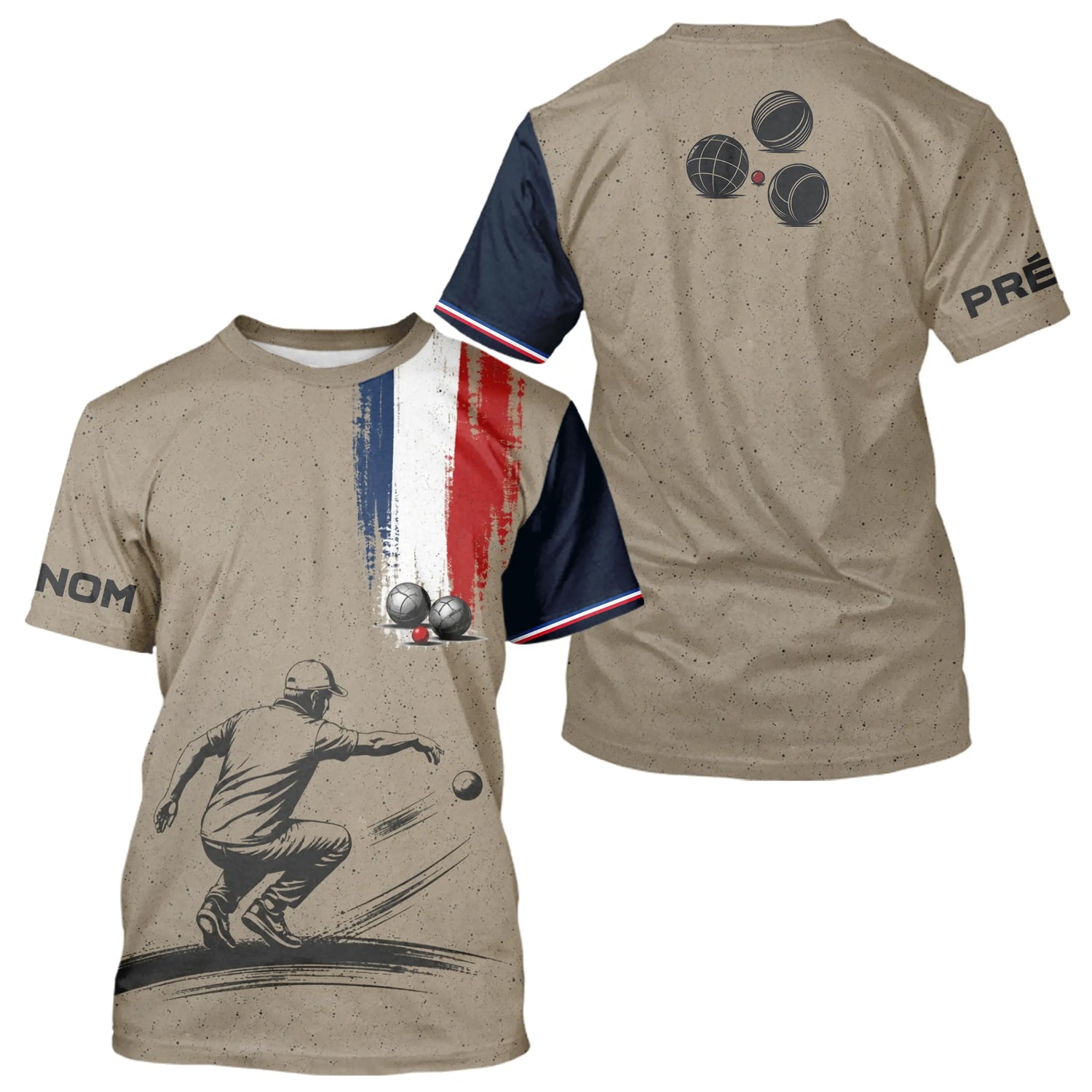 Polo Pétanque Homme Femme - Beige & Bleu Tricolore Personnalisé - T-Shirt Homme