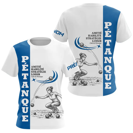 Polo Pétanque Homme Femme - Blanc & Bleu Club Bouliste - T-Shirt Femme