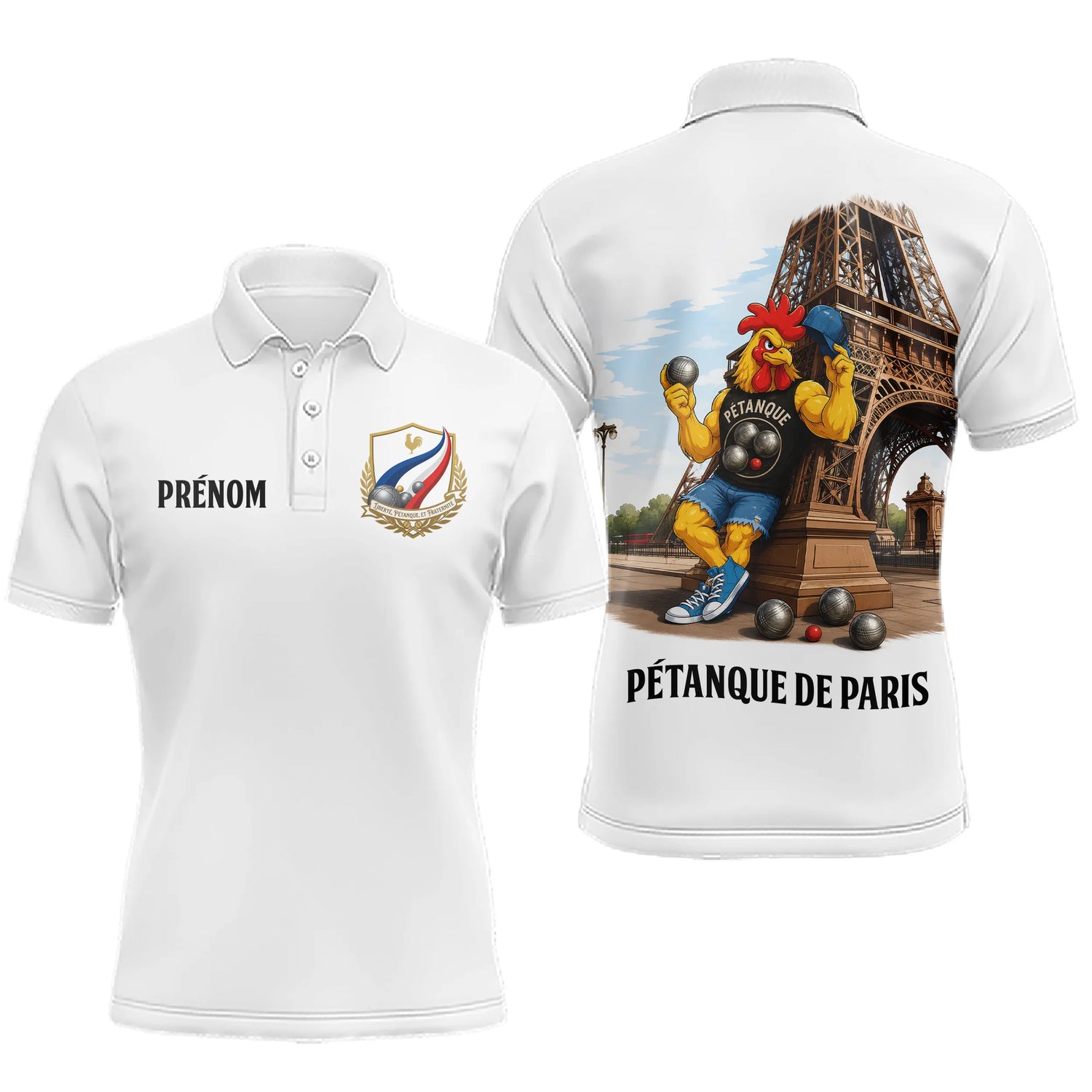 Polo Pétanque Homme Femme - Blanc & Coq Français - Polo Homme