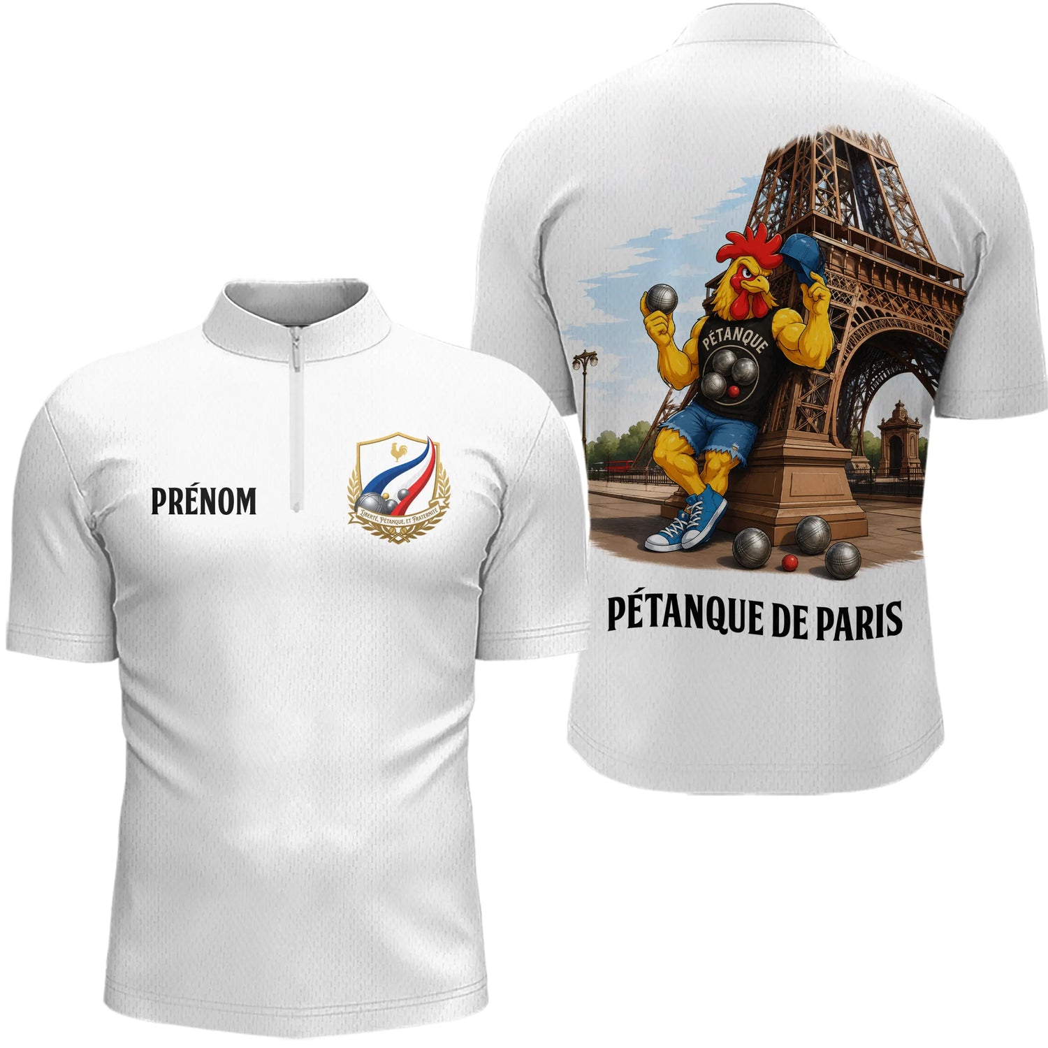 Polo Pétanque Homme Femme - Blanc & Coq Français - Polo Zippé Homme