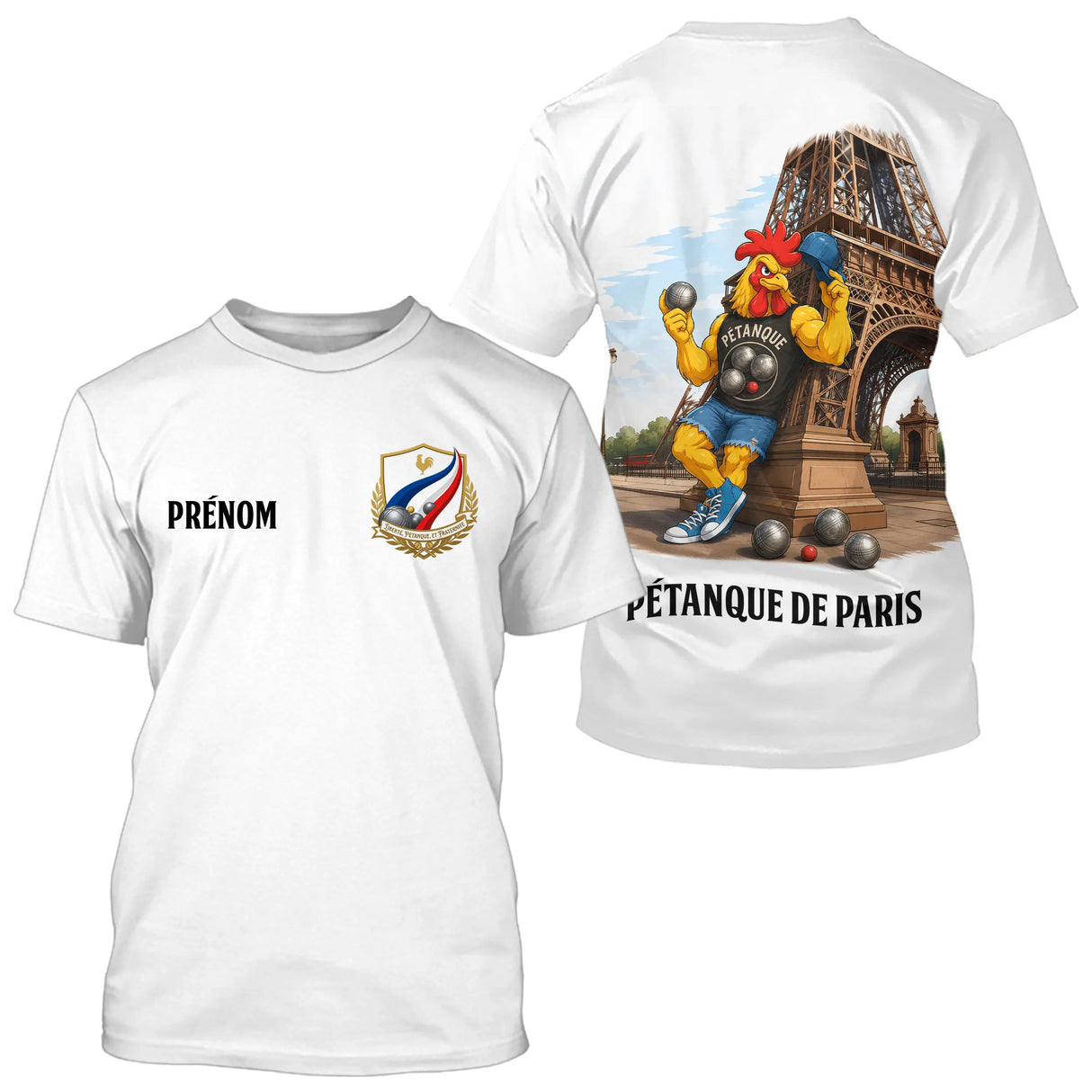Polo Pétanque Homme Femme - Blanc & Coq Français - T-Shirt Homme