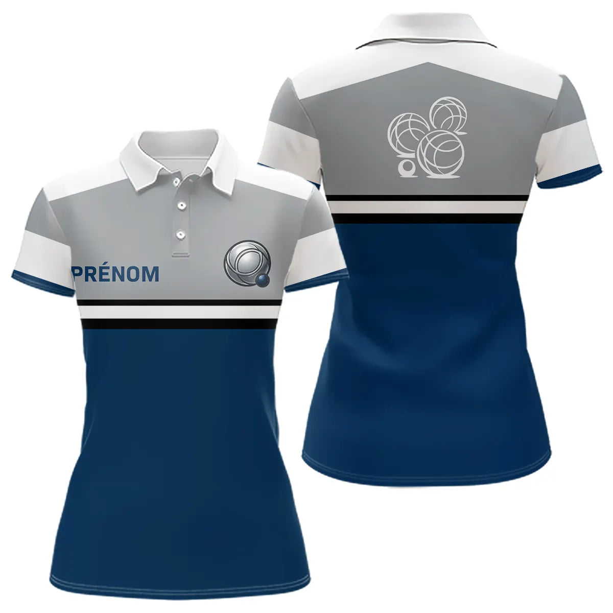 Polo Pétanque Homme Femme - Bleu Gris Personnalisé - Polo Femme