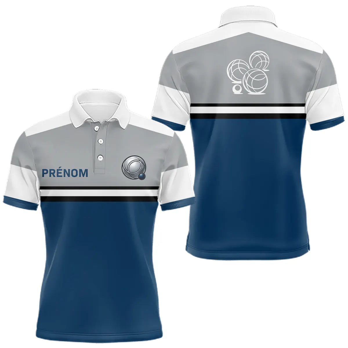 Polo Pétanque Homme Femme - Bleu Gris Personnalisé - Polo Homme