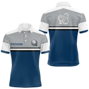 Polo Pétanque Homme Femme - Bleu Gris Personnalisé - Polo Homme