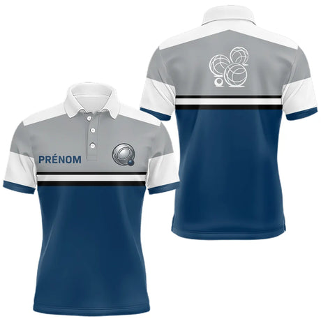 Polo Pétanque Homme Femme - Bleu Gris Personnalisé - Polo Homme