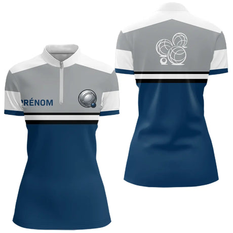 Polo Pétanque Homme Femme - Bleu Gris Personnalisé - Polo Zippé Femme