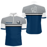 Polo Pétanque Homme Femme - Bleu Gris Personnalisé - Polo Zippé Homme