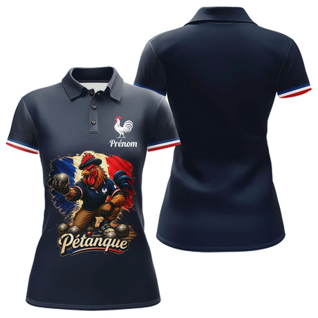 Polo Pétanque Homme Femme - Bleu & Marine Coq Gaulois - Polo Femme