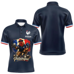 Polo Pétanque Homme Femme - Bleu & Marine Coq Gaulois - Polo Homme