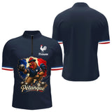 Polo Pétanque Homme Femme - Bleu & Marine Coq Gaulois - Polo Zippé Homme