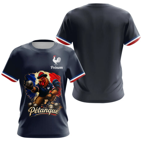Polo Pétanque Homme Femme - Bleu & Marine Coq Gaulois - T-Shirt Femme