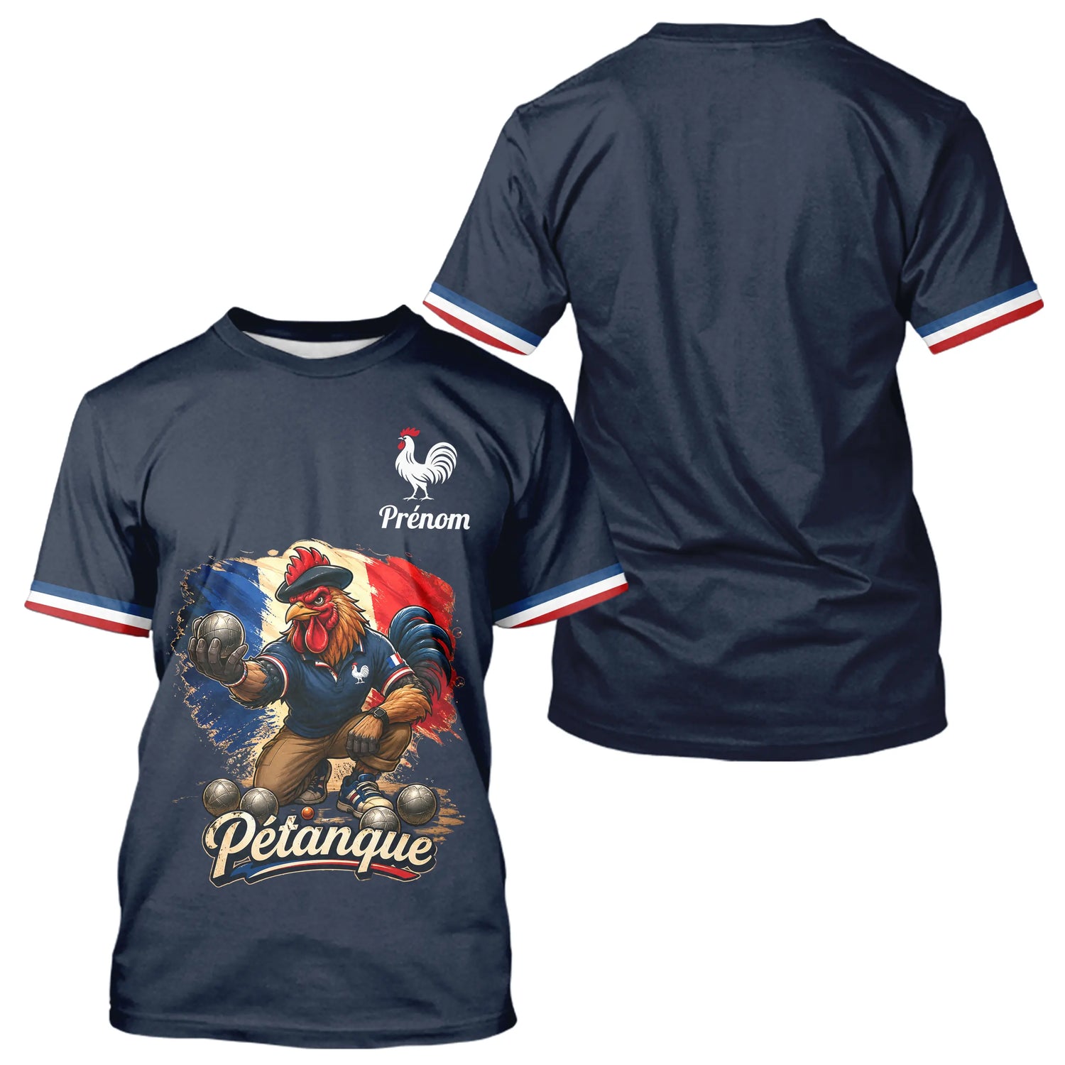 Polo Pétanque Homme Femme - Bleu & Marine Coq Gaulois - T-Shirt Homme