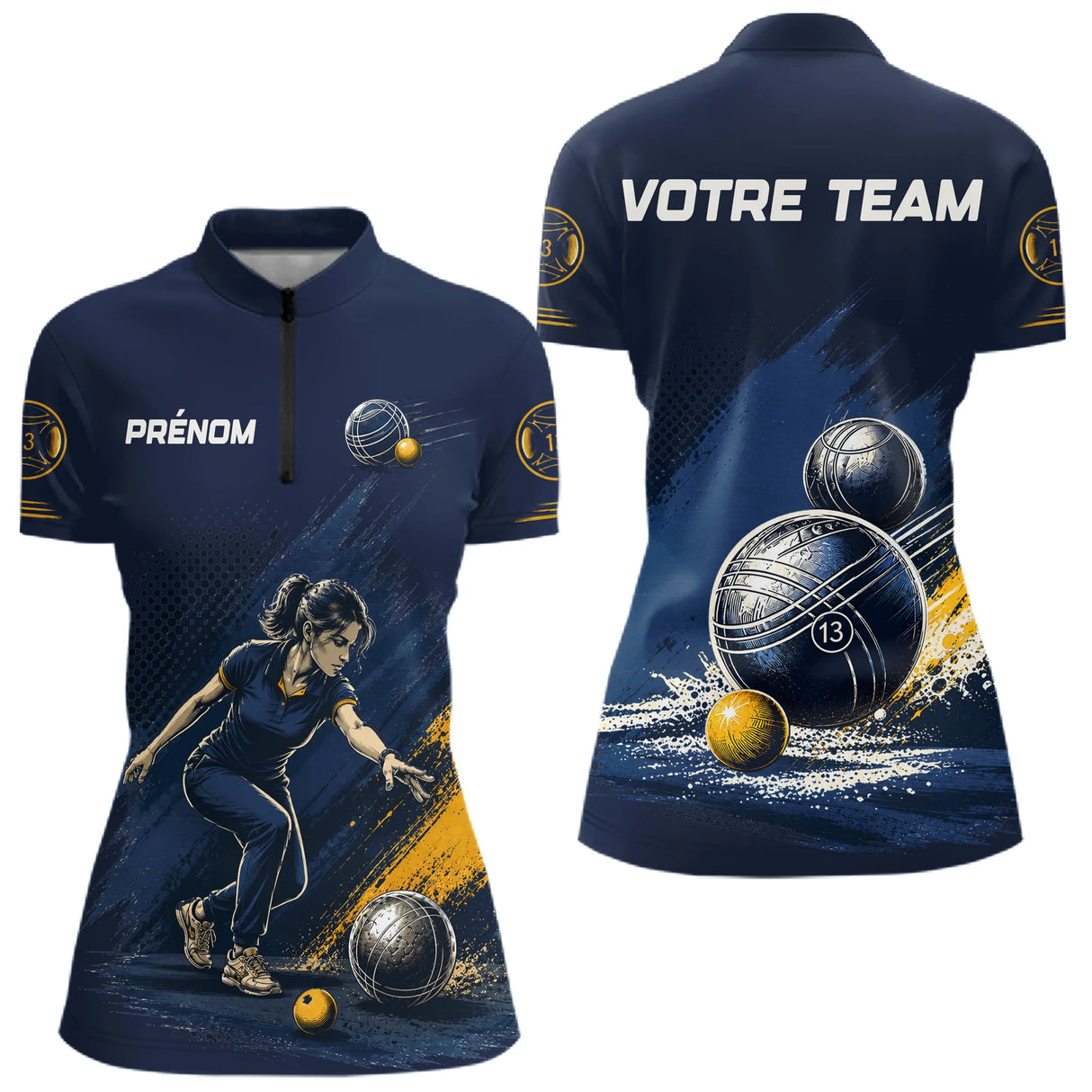 Polo Pétanque Homme Femme - Bleu Équipe Personnalisé - Polo Zippé Femme