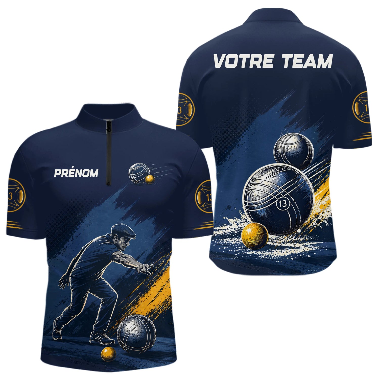 Polo Pétanque Homme Femme - Bleu Équipe Personnalisé - Polo Zippé Homme