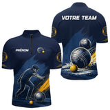 Polo Pétanque Homme Femme - Bleu Équipe Personnalisé - Polo Zippé Homme