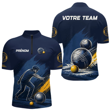Polo Pétanque Homme Femme - Bleu Équipe Personnalisé - Polo Zippé Homme