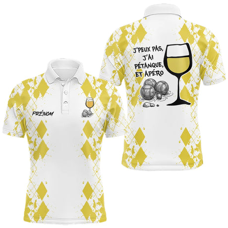 Polo Pétanque Homme Femme - Boules Apéro Blanc Jaune - Polo Homme