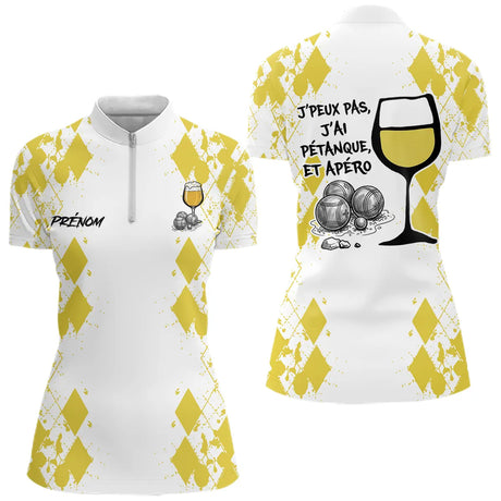 Polo Pétanque Homme Femme - Boules Apéro Blanc Jaune - Polo Zippé Femme