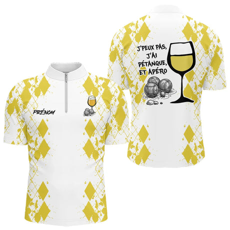 Polo Pétanque Homme Femme - Boules Apéro Blanc Jaune - Polo Zippé Homme