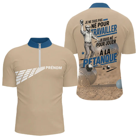 Polo Pétanque Homme Femme - Boules Humour Beiges & Bleu - Polo Zippé Homme