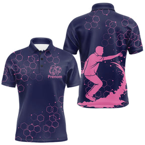 Polo Pétanque Homme Femme - Bouliste Navy et Rose Personnalisé - Polo Homme