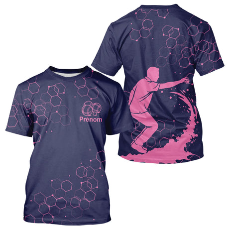 Polo Pétanque Homme Femme - Bouliste Navy et Rose Personnalisé - T-Shirt Homme