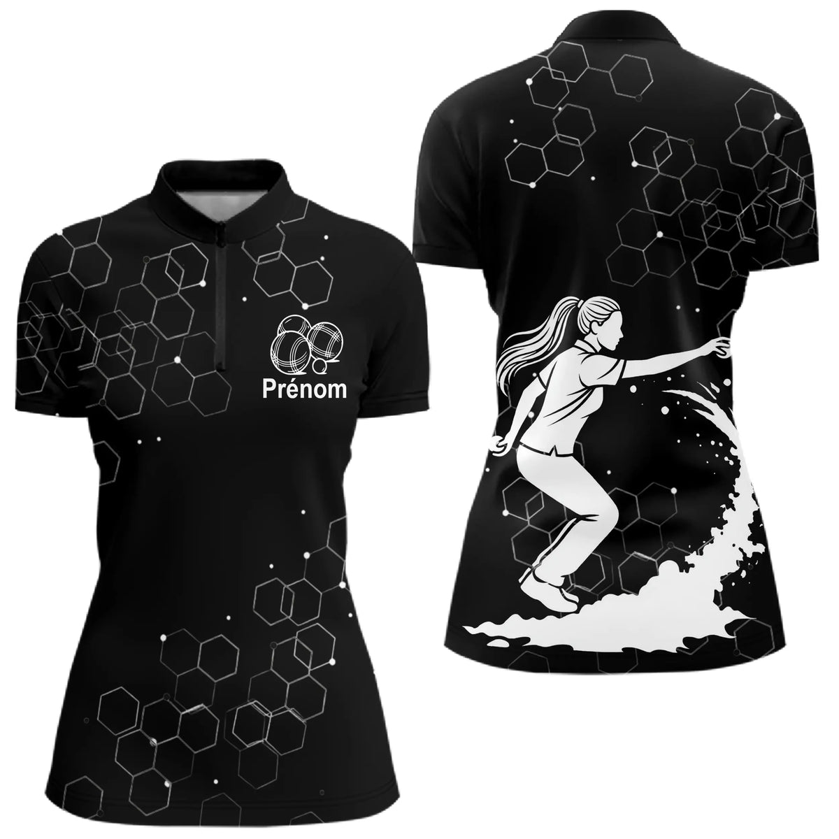 Polo Pétanque Homme Femme - Bouliste Noir Personnalisé - Polo Zippé Femme