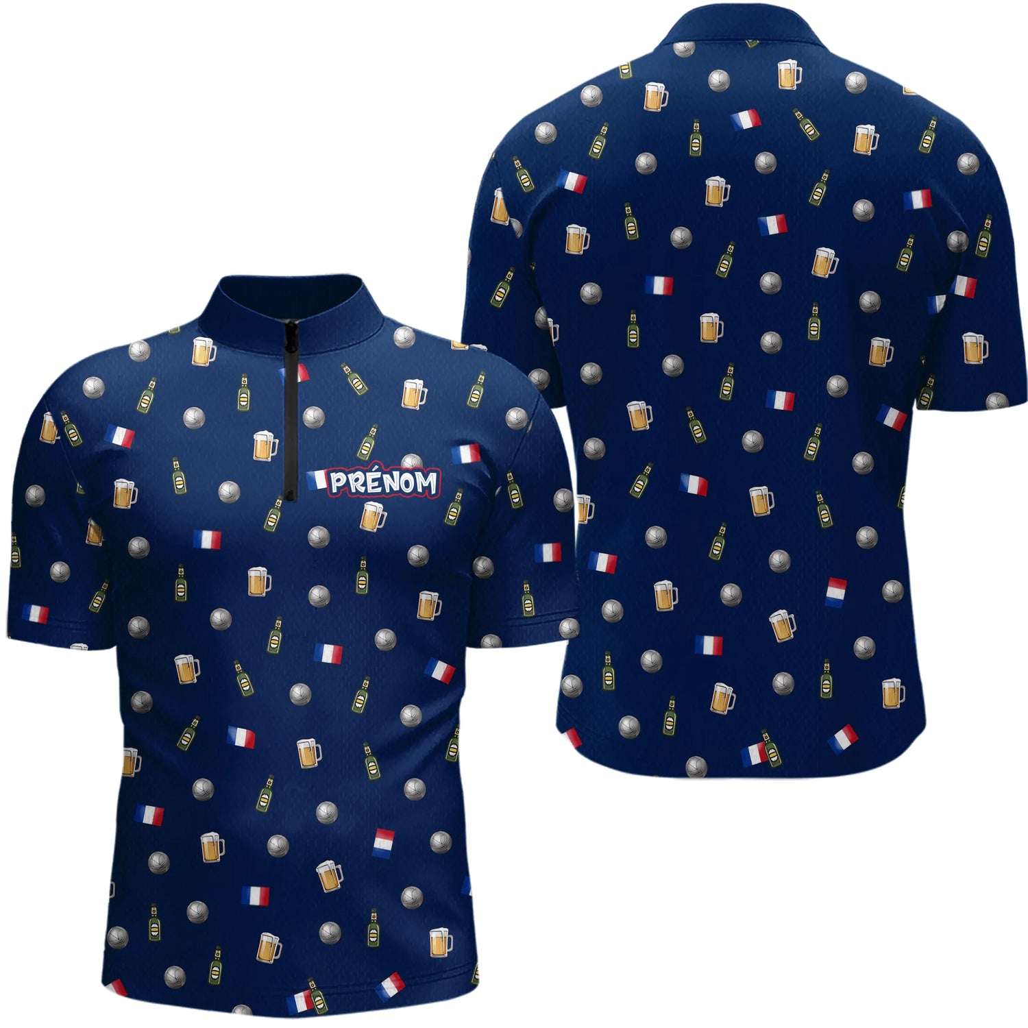 Polo Pétanque Homme Femme - Cadeau Boulistes & Bière Bleu - Polo Zippé Homme