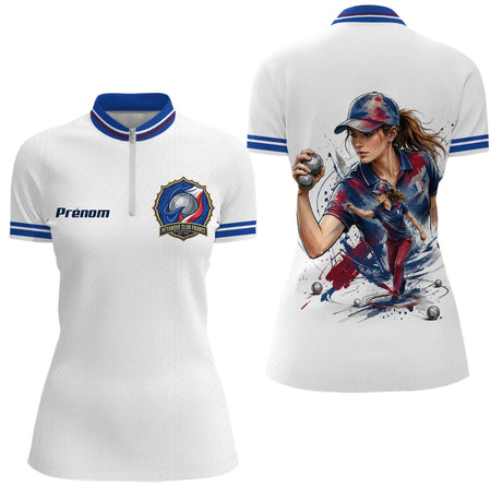 Polo Pétanque Homme Femme - Club Français Tricolore - Polo Zippé Femme