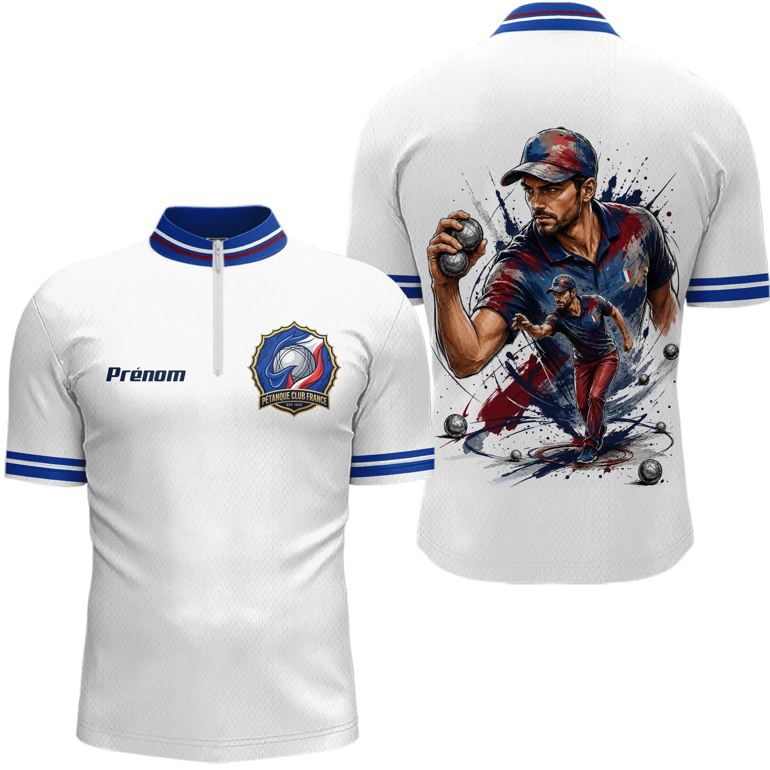 Polo Pétanque Homme Femme - Club Français Tricolore - Polo Zippé Homme