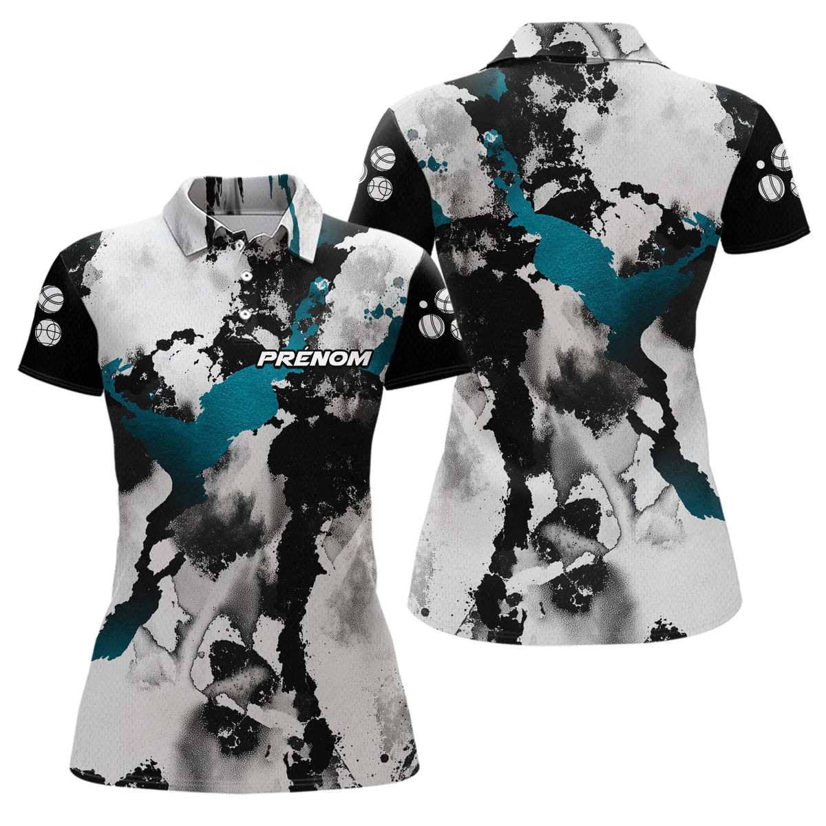 Polo Pétanque Homme Femme - Colour Noir & Turquoise - Polo Femme