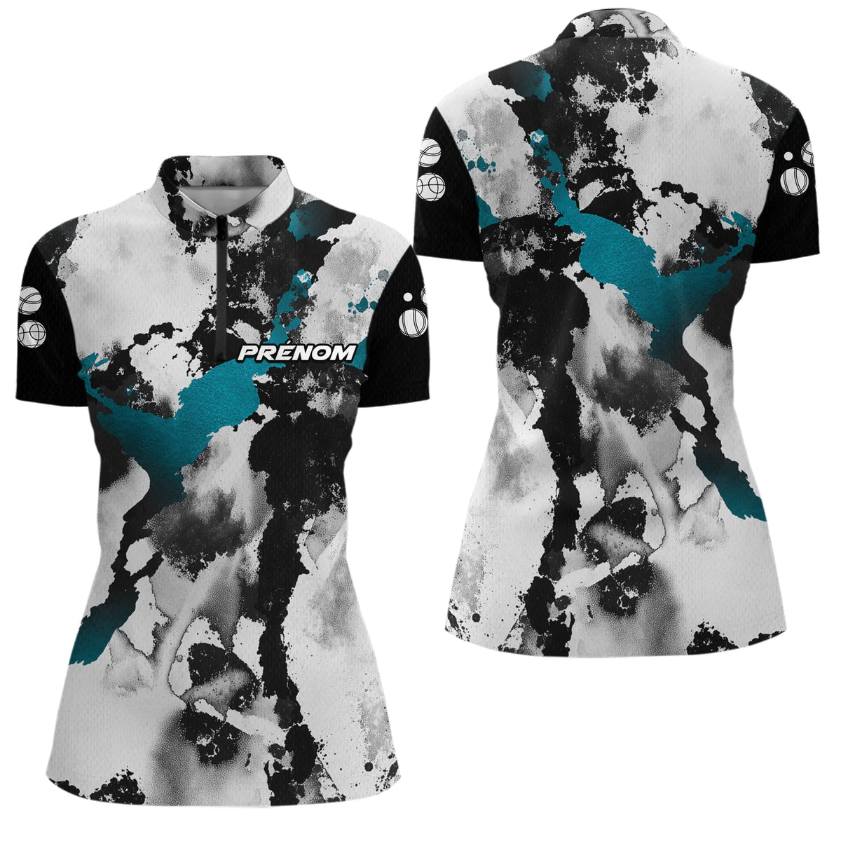 Polo Pétanque Homme Femme - Colour Noir & Turquoise - Polo Zippé Femme