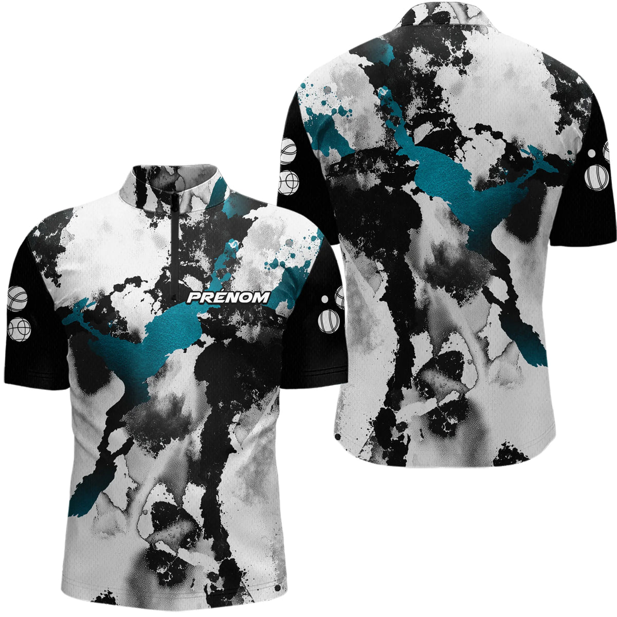 Polo Pétanque Homme Femme - Colour Noir & Turquoise - Polo Zippé Homme