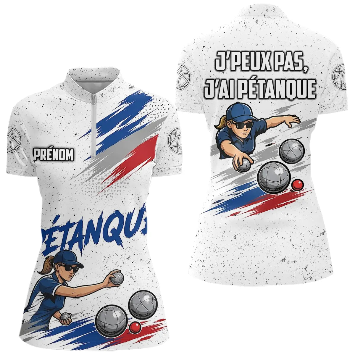 Polo Pétanque Homme Femme - Drapeau Français J'peux Pas - Polo Zippé Femme