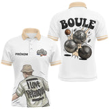 Polo Pétanque Homme Femme - I Love Boules Blanc Beige - Polo Homme