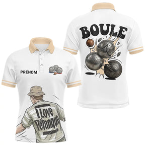 Polo Pétanque Homme Femme - I Love Boules Blanc Beige - Polo Homme